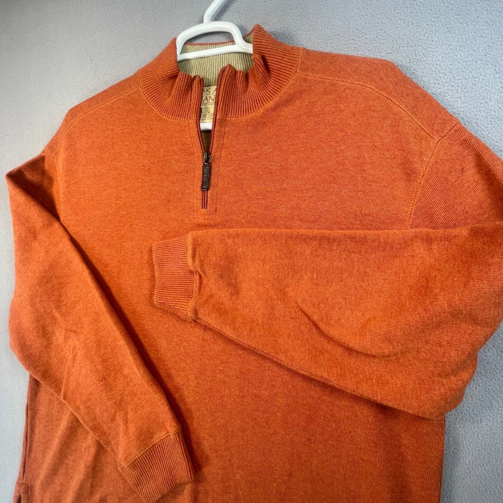Jos. A. Bank Sweater Mens XL Orange Quarter Zip Pullover 100% Cotton Ribbed Trim